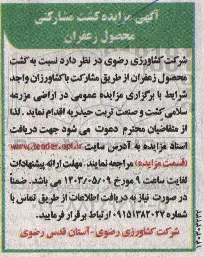 مزایده کشت مشارکتی محصول زعفران