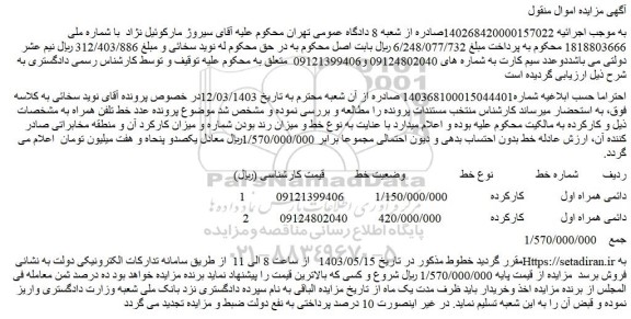 مزایده فروش خط دائمی همراه اول