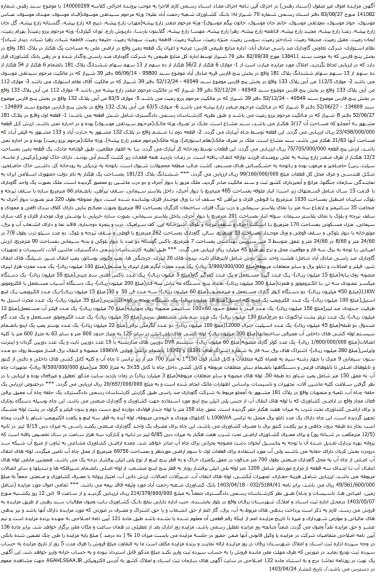 آگهی مزایده  عرصه و اعیان یک قطعه زمین واقع در اراضی ملی به مساحت یک هکتار در پلاک 181 و غیره ....