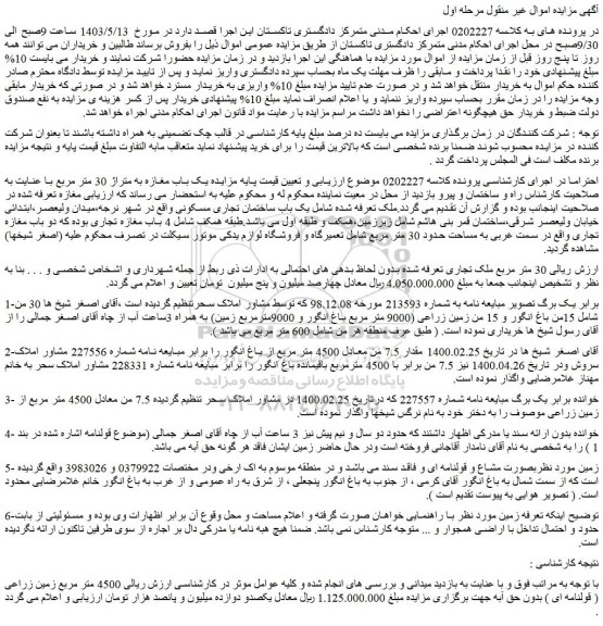 مزایده یک باب مغازه به متراژ 30 متر مربع