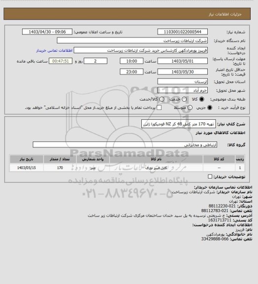استعلام تهیه 170 متر کابل 48 کر NZ فوجیکورا ژاپن