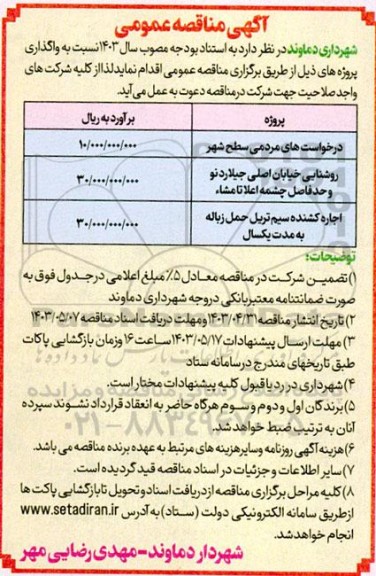 مناقصه درخواست های مردمی سطح شهر .....