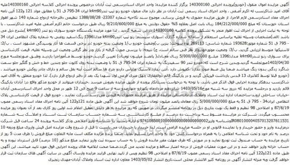 آگهی مزایده خودرو رنو تیپ تندرk4m90