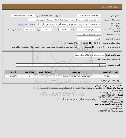 استعلام مرمت ارامگاه سید غلامرسول چابهار