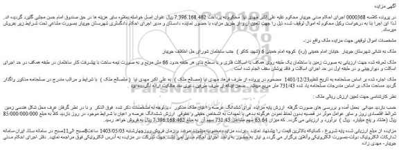 مزایده فروش ملک به صورت زمین با ساختمان یک طبقه