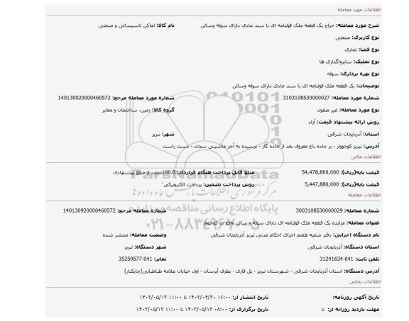 یک قطعه ملک قولنامه ای با سند عادی دارای سوله وسالن