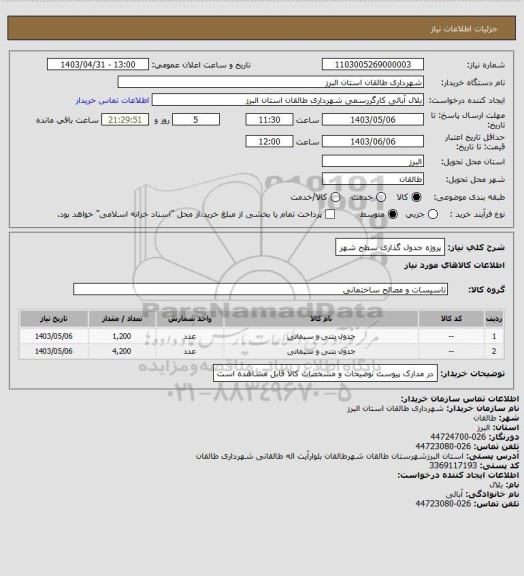 استعلام پروژه جدول گذاری سطح شهر