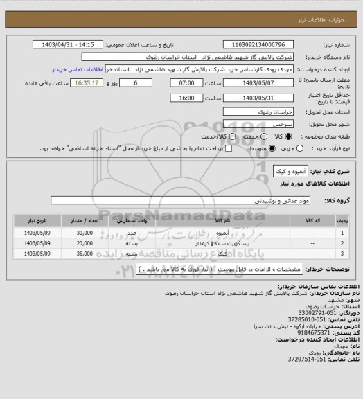 استعلام آبمیوه و کیک