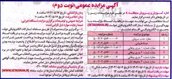 مزایده مغازه جنب سروش و ... نوبت دوم