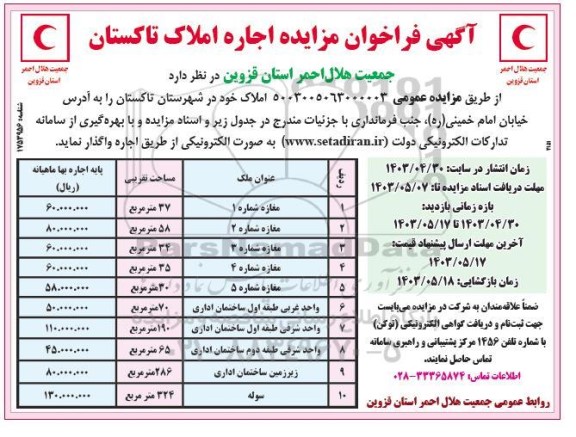 فراخوان مزایده اجاره املاک