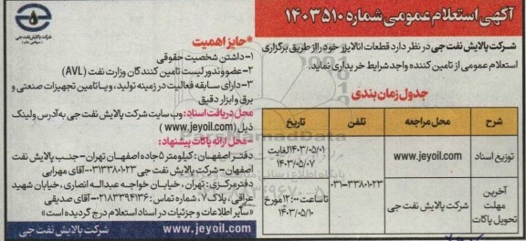 استعلام خرید  قطعات آنالایزر 