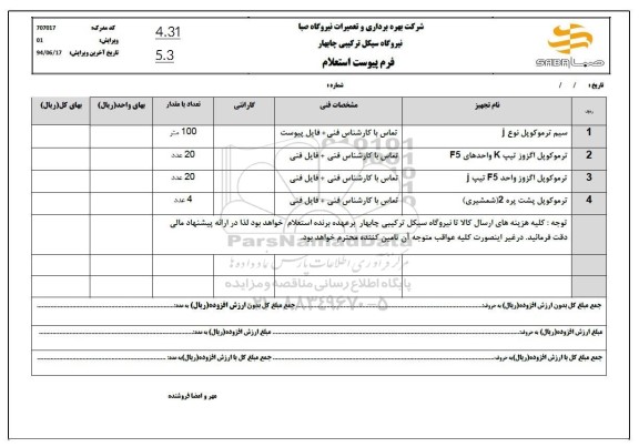استعلام سیم  ترموکوپل نوع J....