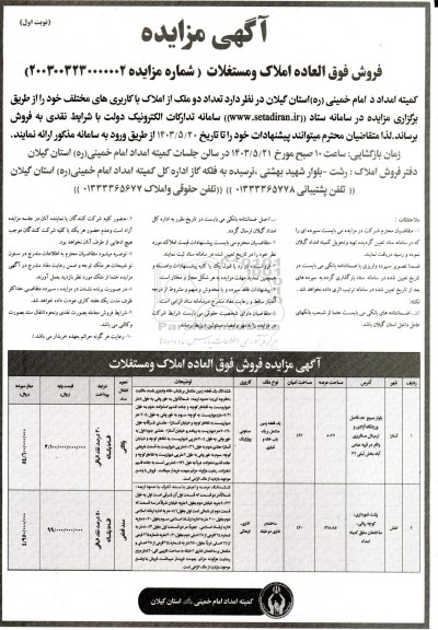 مزایده فروش املاک و مستغلات با کرابری مسکونی و اداری فرهنگی