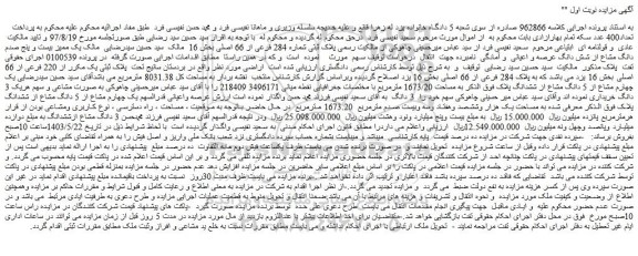 مزایده فروش ملک به پلاک 284 فرعی از 66 اصلی