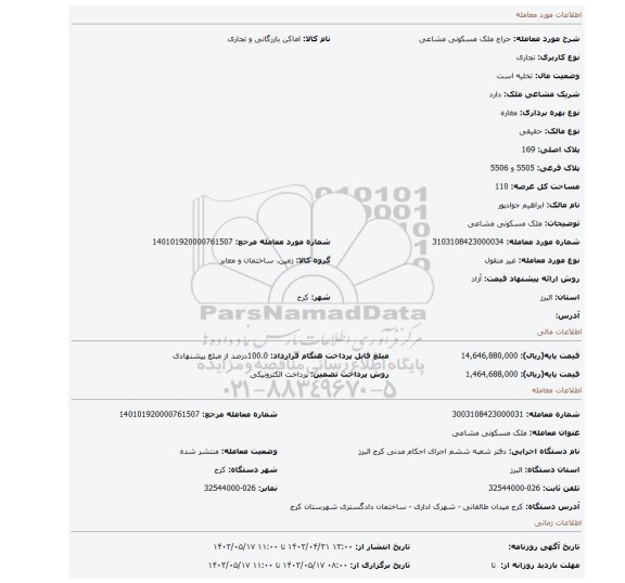 ملک مسکونی مشاعی