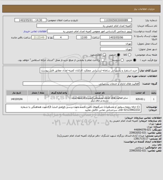 استعلام خرید،استقرار و پشتیبانی سامانه ارزشیابی عملکرد کارکنان کمیته امداد مطابق فایل پیوست