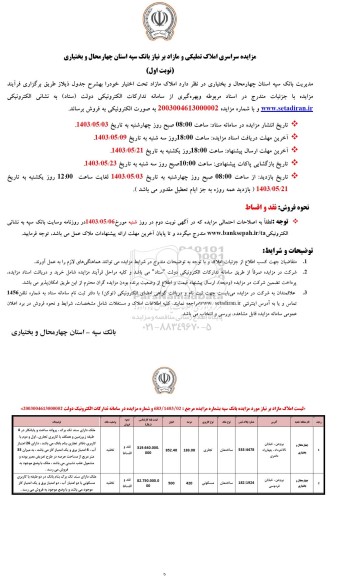 مزایده سراسری املاک تملیکی و مازاد بر نیاز