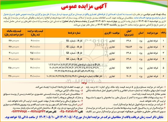 مزایده عمومی اجاره تعدادی از غرفه های تجاری 