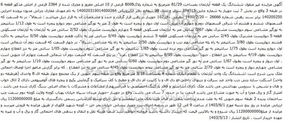 آگهی مزایده غیر منقول ششدانگ یک قطعه آپارتمان بمساحت 81/29 مترمربع به شماره پلاک8008 فرعی از 10 اصلی