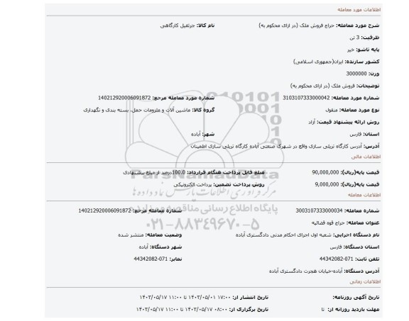 فروش ملک (در ازای محکوم به)