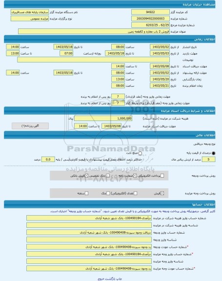 مزایده ، فروش 2 باب مغازه و 2قطعه زمین -مزایده زمین - استان آذربایجان شرقی
