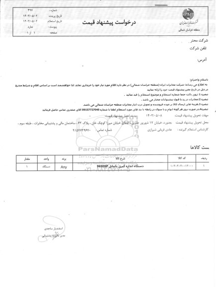 استعلام دستگاه اندازه گیری دایناتل 965dsp