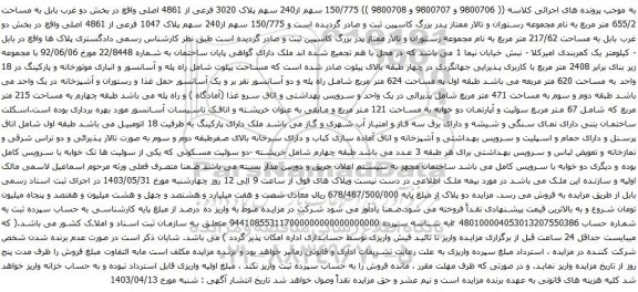 آگهی مزایده 150/775 سهم از240 سهم پلاک 3020 فرعی از 4861 اصلی واقع در بخش دو غرب بابل به مساحت 655/2 متر مربع