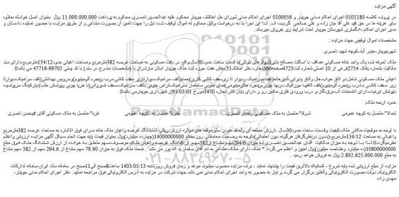 مزایده فروش یک واحد خانه مسکونی همکف با اسکلت مصالح بنایی(دیوارهای بلوکی)