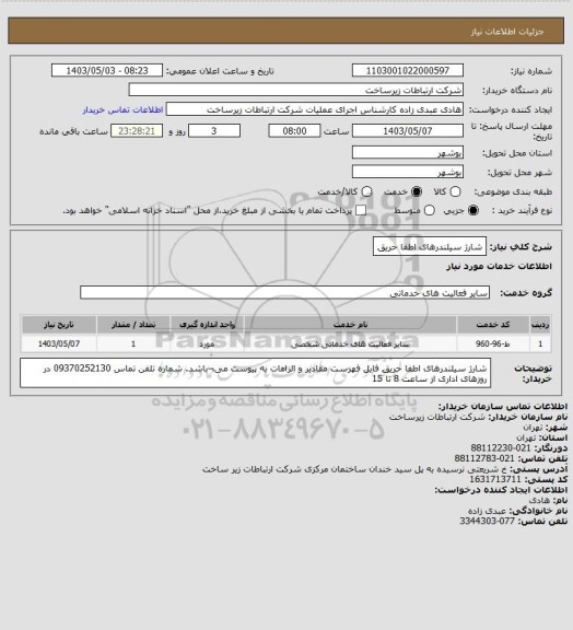 استعلام شارژ سیلندرهای اطفا حریق