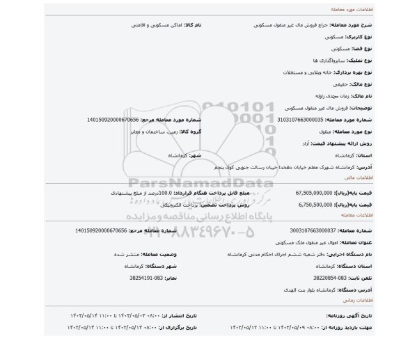 مزایده، فروش مال غیر منقول مسکونی