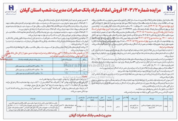 مزایده فروش املاک مازاد بانک صادرات