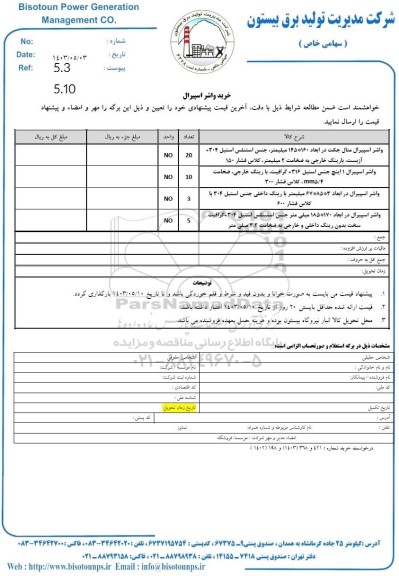 استعلام خرید واشر اسپیرال