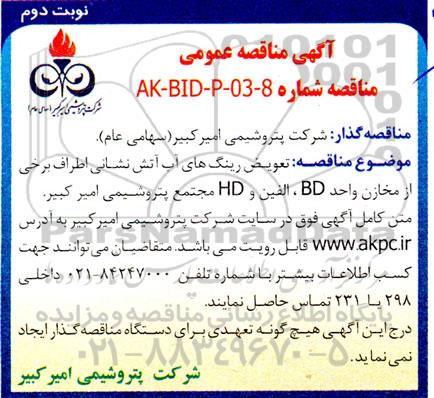  مناقصه تعویض رینگ های آب آتش نشانی  نوبت دوم