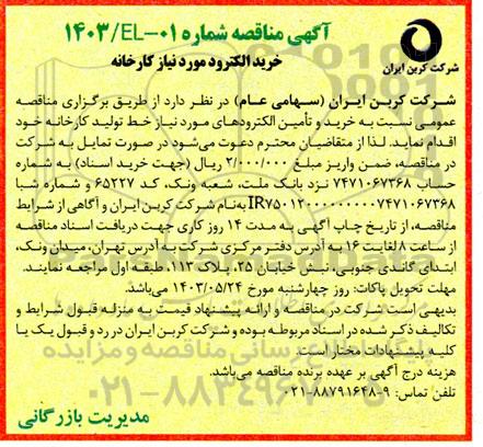 مناقصه خرید و تامین الکترود 