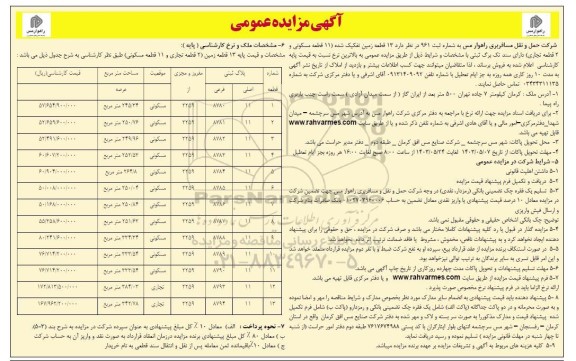 مزایده فروش 13 قطعه زمین تفکیک شده (11 قطعه مسکونی و 2 قطعه تجاری) دارای سند تک برگ ثبتی