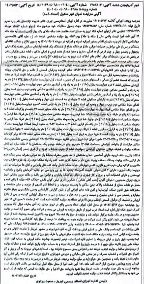 مزایده فروش یک واحد آپارتمان .....