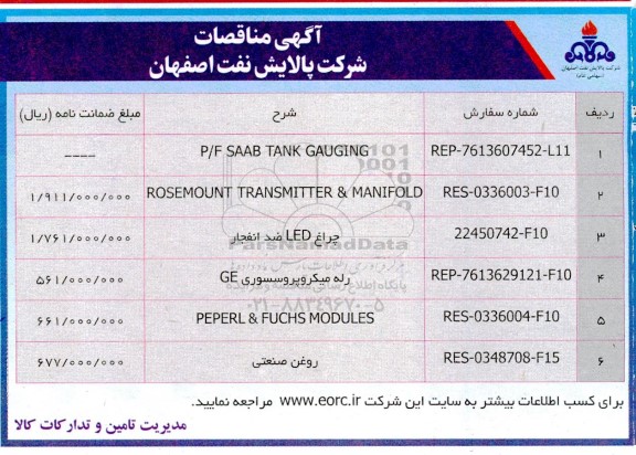 مناقصه P/F SAAB TANK GAUGING...