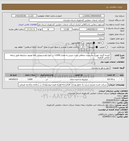 استعلام کیسه گیری ،توزین، سردوزی، صفافی وپارت چینی   به مقدار  11000 تن انواع کودشیمیایی فله موجود درانبارها طبق برنامه ابلاغی کارفرما