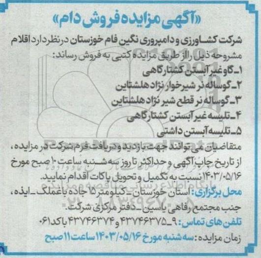 آگهی مزایده فروش دام