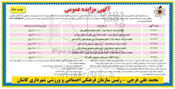 مزایده اجاره مکان ها... نوبت دوم