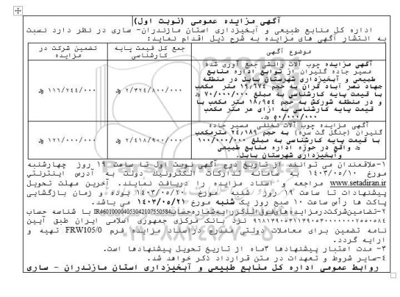 مزایده چوب آلات رانشی جمع آوری شده مسیر