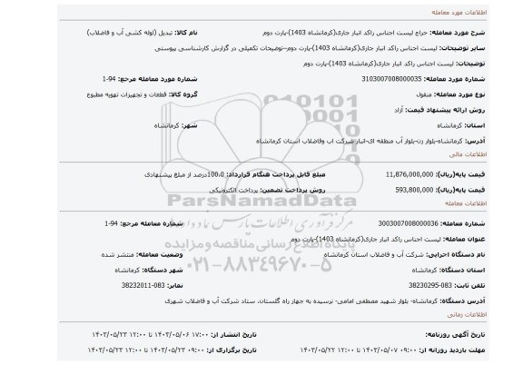 مزایده، لیست اجناس راکد انبار جاری(کرمانشاه 1403)-پارت دوم