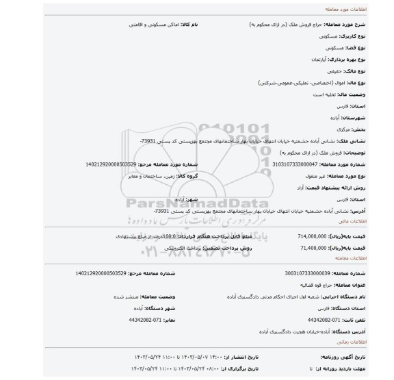 مزایده، فروش ملک (در ازای محکوم به)
