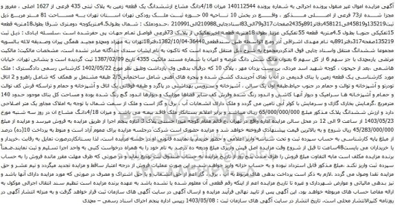 آگهی مزایده میزان 4/18دانگ مشاع ازششدانگ یک قطعه زمین به پلاک ثبتی 435 فرعی از 1627 اصلی