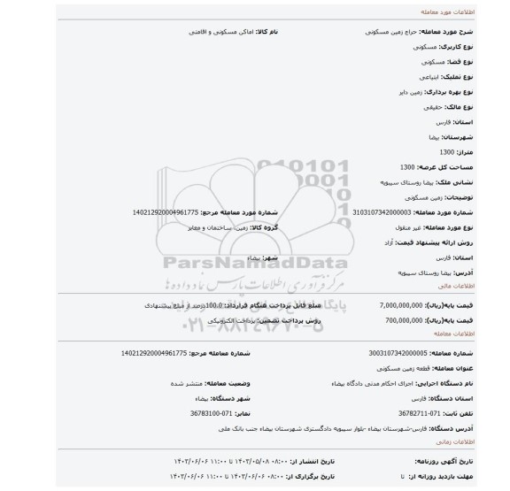 مزایده، زمین مسکونی