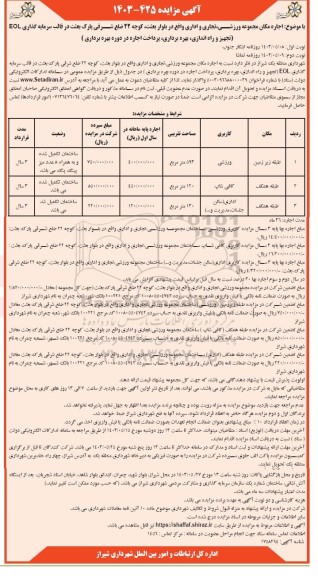 مزایده اجاره مکان مجموعه ورزشی، تجای و اداری نوبت دوم