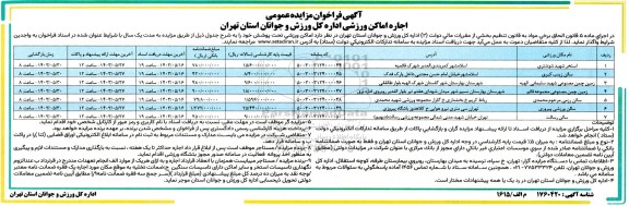 فراخوان مزایده عمومی اجاره اماکن ورزشی (استخر شهید شوشتری و....)
