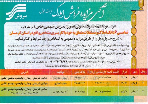 مزایده فروش املاک