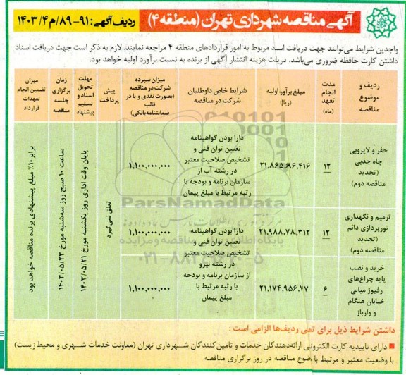 آگهی مناقصه حفر و لایروبی چاه جذبی....