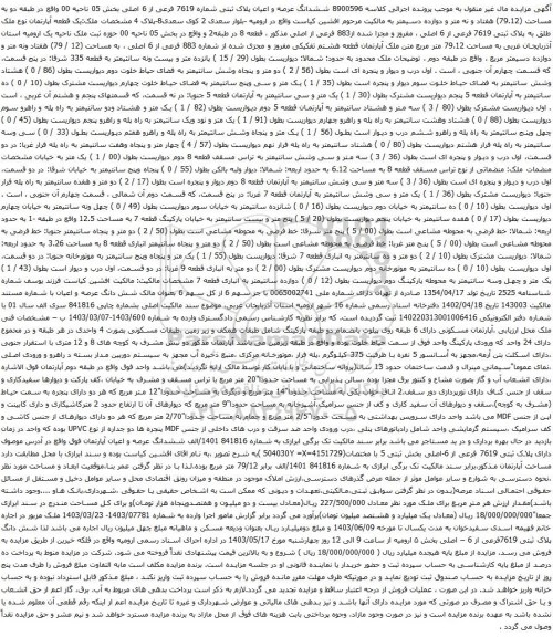 آگهی مزایده ششدانگ عرصه و اعیان پلاک ثبتی شماره 7619 فرعی از 6 اصلی بخش 05 